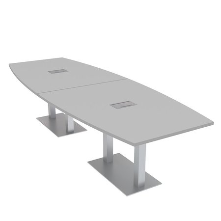 SKUTCHI DESIGNS 10Ft Boat Modular Table with Electric And Data, Square Bases, 10 Person Table, Light Gray HAR-BOT-46X119-DOU-ELEC-XD01